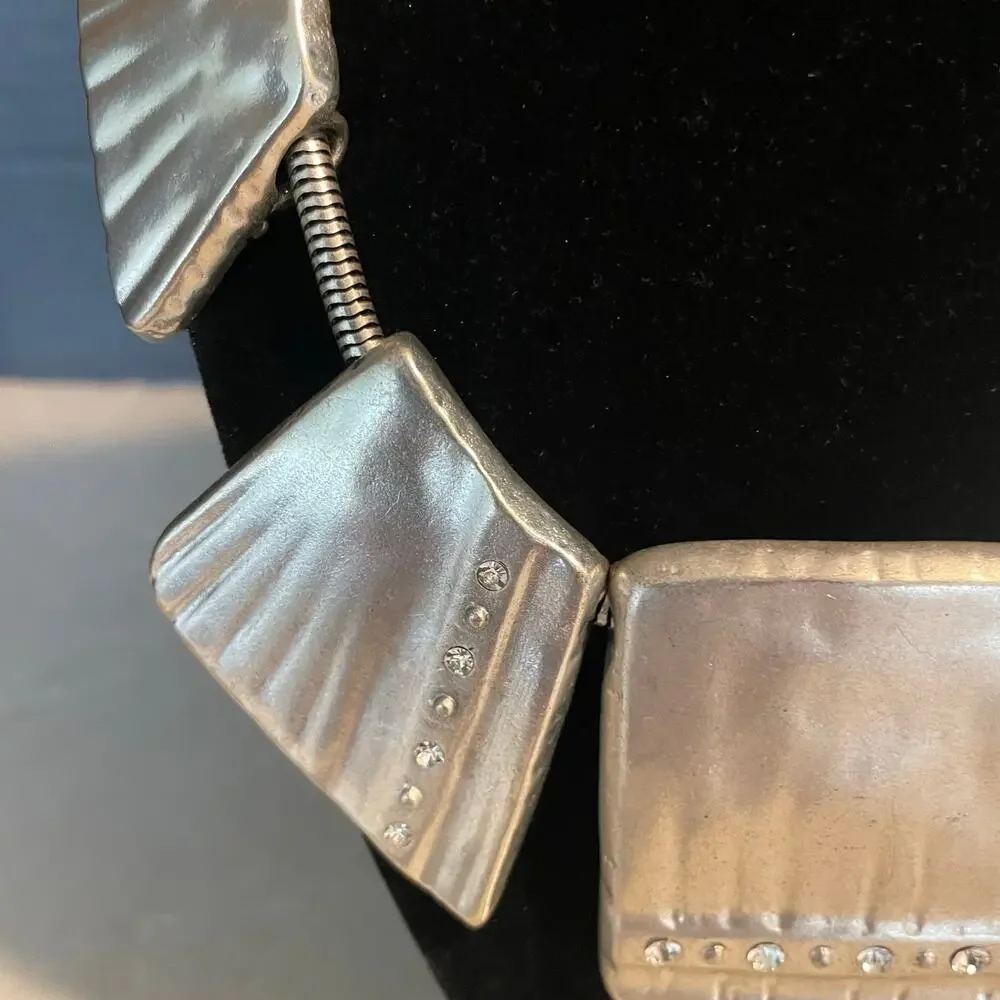 chico's silver tone statement necklace modern geometric collar evening jewelry